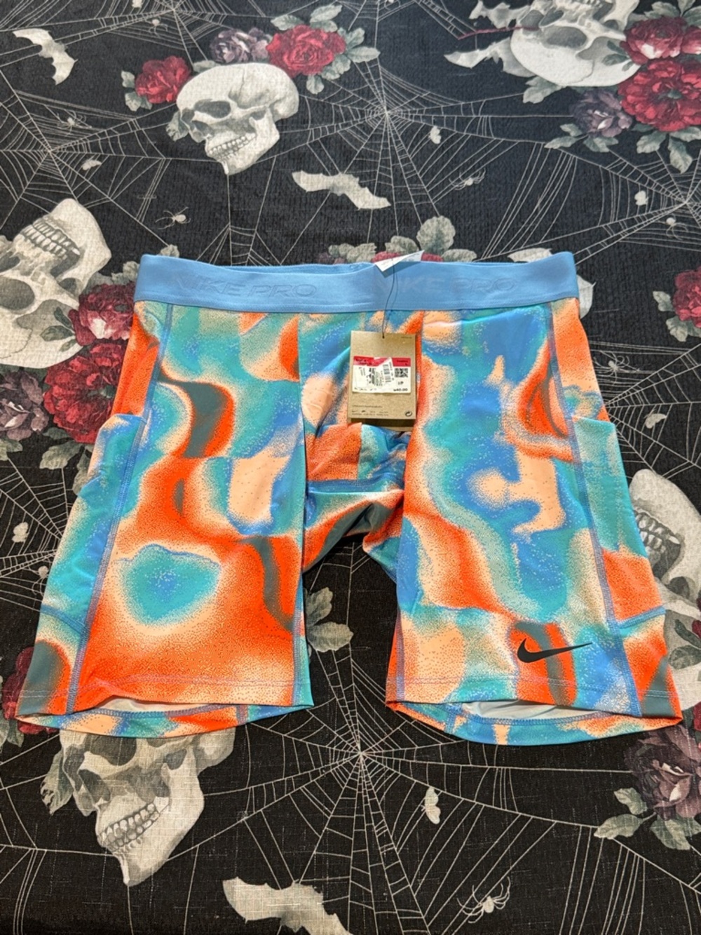 NWT NIKE DRI-FIT MENS COMPRESSION TRAINING SHORTS CORAL/BLUE HQ0223-664 SZ L